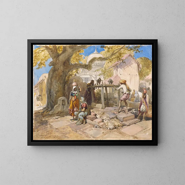 Il pozzo del villaggio - William Simpson — quadro incorniciato alla parete
