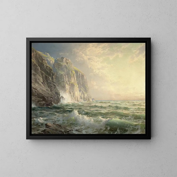Falesie rocciose con mare tempestoso in Cornovaglia - William Trost Richards — quadro incorniciato alla parete