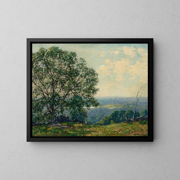 Alberi su una collina che domina una valle - Wilson Henry Irvine — quadro incorniciato alla parete