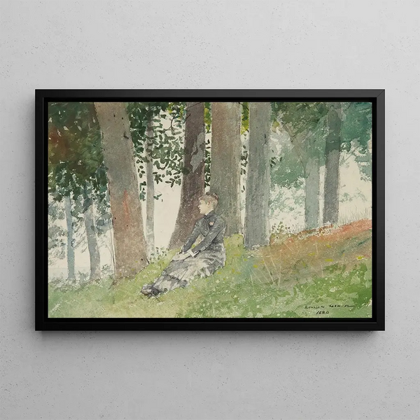 Giovane ragazza seduta in un boschetto - Winslow Homer — quadro incorniciato alla parete