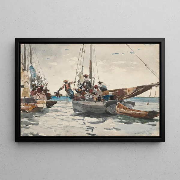 Scène di mercato a Nassau - Winslow Homer — quadro incorniciato alla parete