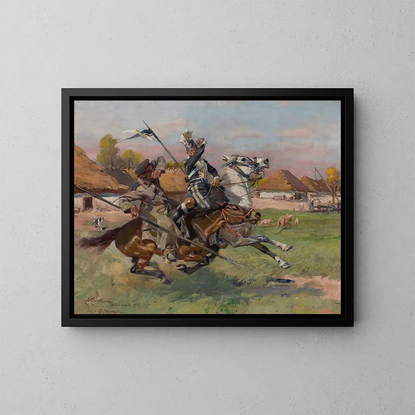 Uhlan combattente un cosacco - Wojciech Kossak — quadro incorniciato alla parete