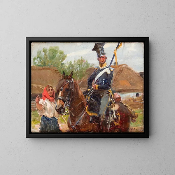 Uhlan con una ragazza - Wojciech Kossak — quadro incorniciato alla parete