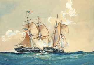 Worden Wood - Action between the USS Brig Chasseur and British Schooner St Lawrence Feb 26 1815.webp