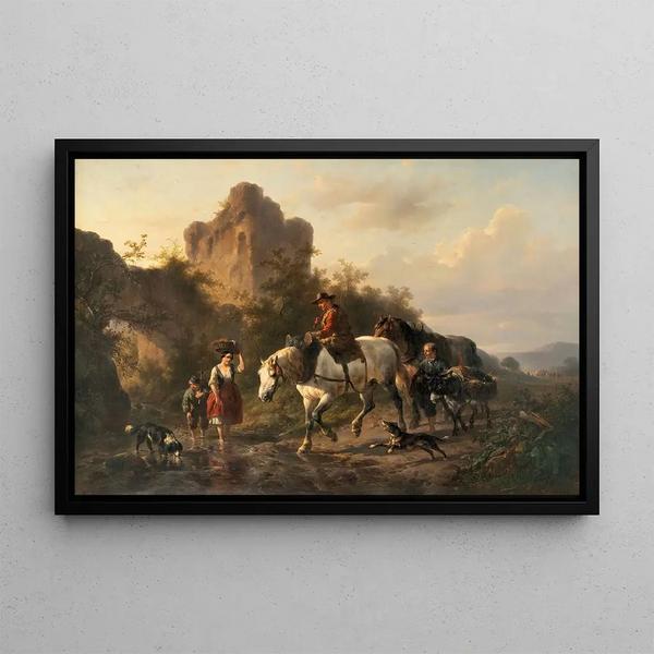 Wouterus Verschuur - A driver with his family fording a stream.webp