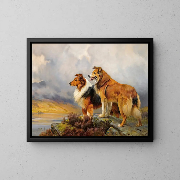 Due colleys sopra un lago - Wright Barker — quadro incorniciato alla parete