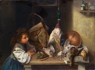 Ragazza con pollame morto - Xaver Schwegler — vista dell’opera