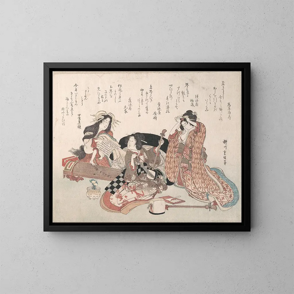 Donne che suonano musica - Yanagawa Shigenobu — quadro incorniciato alla parete