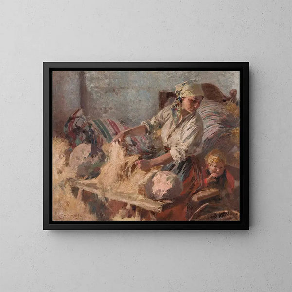 Peignage du lin - Zdzisław Jasiński — quadro incorniciato alla parete