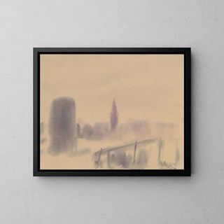 Città nella nebbia - Zolo Palugyay — quadro incorniciato alla parete