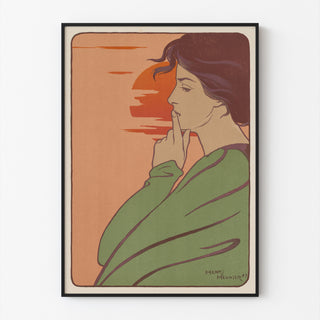 Manifesto Art Nouveau – L’Ora del silenzio – Henri Meunier, presentato in una cornice sottile su una parete chiara.