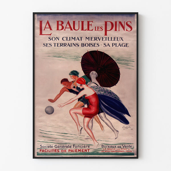 Manifesto Bretagna vintage – La Baule-les-Pins, presentato in una cornice sottile su una parete chiara.