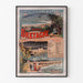 Manifesto Bretagna vintage – Spiagge della Bretagna, ferrovie, presentato in una cornice sottile su una parete chiara.