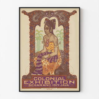 Manifesto storico – Esposizione coloniale di Semarang, 1914, presentato in una cornice sottile su una parete chiara.
