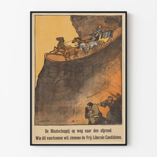Manifesto politico d’epoca – Elezioni liberali, 1918 – Sluiter, incorniciato con cornice sottile su una parete chiara.