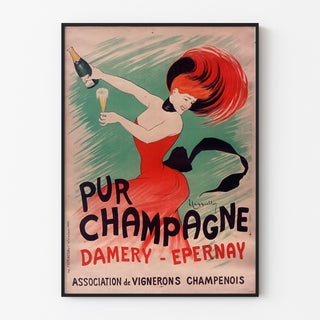 Manifesto pubblicitario vintage Champagne Damery-Épernay, esposto in una cornice sottile su una parete chiara.