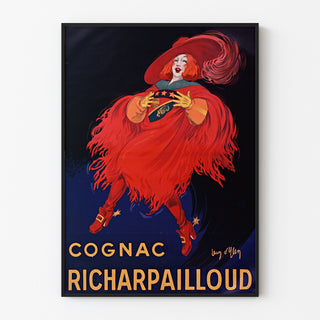 Manifesto pubblicitario vintage Cognac Richarpailloud, presentato in una cornice sottile su una parete chiara.