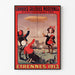 Manifesto pubblicitario vintage Grandes Galeries modernes, Agen, presentato in una cornice sottile su una parete chiara.