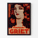 Manifesto pubblicitario vintage Perfumes Griet, esposto in una cornice sottile su una parete chiara.