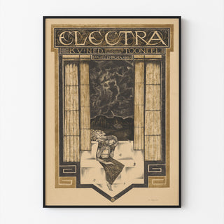 Manifesto teatrale d’epoca – Electra – Richard Roland Holst, incorniciato con cornice sottile su una parete chiara.