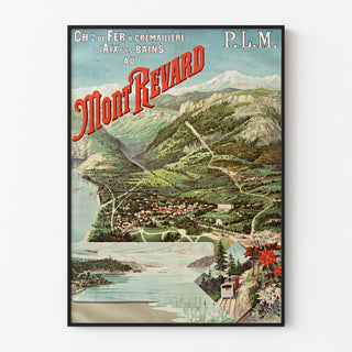 Manifesto vintage Aix-les-Bains, Mont-Revard, cremagliera, esposto in cornice sottile su una parete chiara.
