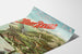 Manifesto vintage Aix-les-Bains, Mont-Revard, cremagliera, mostrato su una pagina curva, vista prospettica.