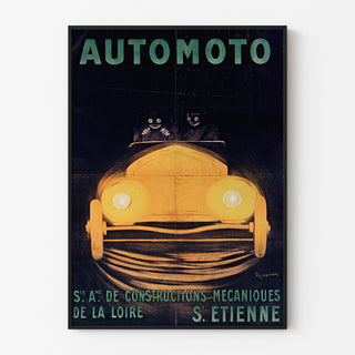 Manifesto vintage Automoto, Saint-Étienne, presentato in una cornice sottile su una parete chiara.