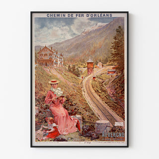 Manifesto vintage Auvergne, Le Lioran, presentato in una cornice sottile su una parete chiara.