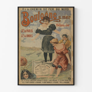 Manifesto d’epoca Boulogne-sur-Mer, 24 express, presentato in una cornice sottile su una parete chiara.
