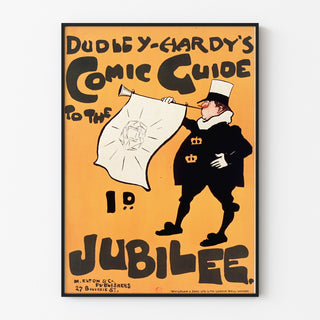 Manifesto vintage Dudley Hardy, comic guide, presentato in una cornice sottile su una parete chiara.