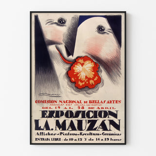 Manifesto vintage Esposizione Achille Mauzan, presentato in una cornice sottile su una parete chiara.