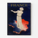 Manifesto vintage Francia, esposizione di Parigi 1937, presentato in una cornice sottile su una parete chiara.