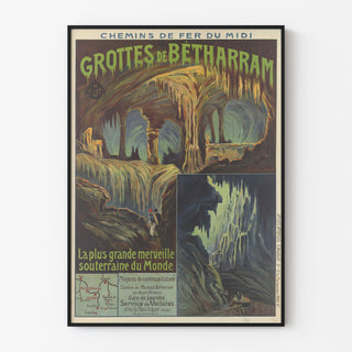 Manifesto vintage Grotte di Bétharram, esposto in una cornice sottile su una parete chiara.