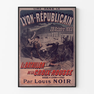 Manifesto vintage Lyon Républicain, Bataillon Croix-Rousse, esposto in cornice sottile su una parete chiara.
