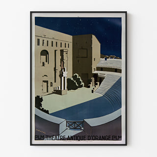 Poster vintage Orange, teatro antico PLM, esposto in una cornice sottile su una parete chiara.