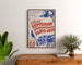 Manifesto vintage Parigi 1937, esposizione internazionale, incorniciato sopra una cassettiera in legno, tra piante.