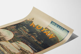 Manifesto vintage Royan, Grand Casino municipal, presentato su una pagina curva, visto in prospettiva.
