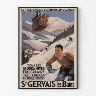 Manifesto vintage Saint-Gervais, Mont-d’Arbois, presentato in una cornice sottile su una parete chiara.