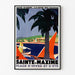 Poster vintage Sainte-Maxime, Costa dei Maures, esposto in una cornice sottile su una parete chiara.