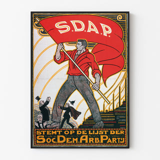 Manifesto vintage Stemt SDAP, elezioni, presentato in una cornice sottile su una parete chiara.