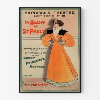 Manifesto vintage The Panther, Princess’s Theatre, presentato in una cornice sottile su una parete chiara.
