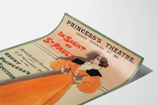 Manifesto vintage The Panther, Princess’s Theatre, presentato su una pagina curva, visto in prospettiva.
