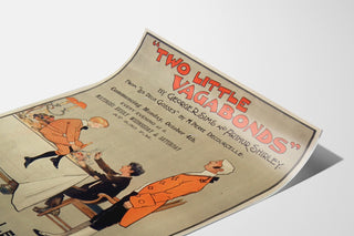 Manifesto vintage Two Little Vagabonds, presentato su una pagina curva, visto in prospettiva.