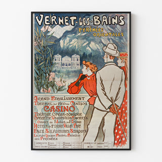 Manifesto vintage Vernet-les-Bains, Canigou, esposto in una cornice sottile su una parete chiara.