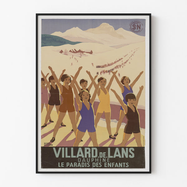 Manifesto vintage Villard-de-Lans, SNCF, presentato in una cornice sottile su una parete chiara.