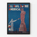Poster vintage patriottico 'Viva l'America' con statua della Libertà