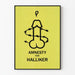Poster minimalista giallo con disegno simbolico Amnesty for Halliker