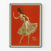 Poster vintage di Anna Held con abito floreale su sfondo rosso