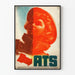 Poster vintage A.T.S. con ritratto femminile con casco rosso