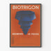 Poster vintage Biotrigon - Illustrazione geometrica blu su sfondo arancione